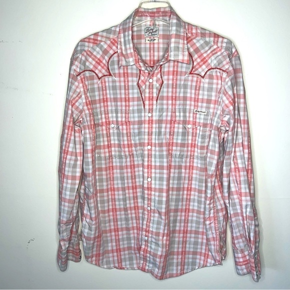 Lucky Brand Sportswear Western Style Pink Plaid Snap Front Cotton Shirt Size XL - Picture 13 of 13
